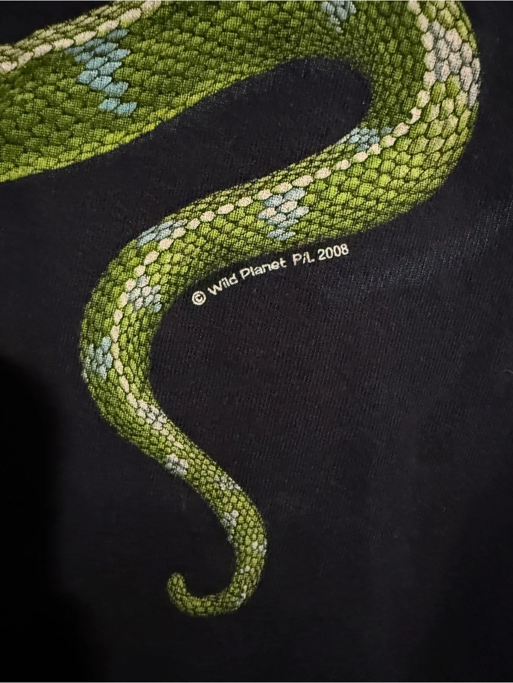 Wild planet Australian green tree python snake graphic t shirt 2008 vintage m/L